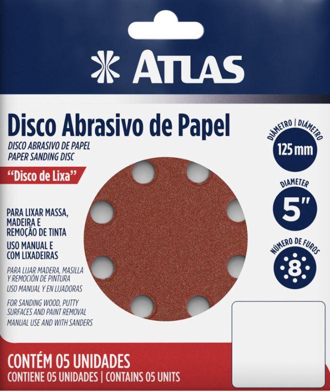 DISCO ABRASIVO PAPEL 125MM GRAO 320 5 UNIDADES ATLAS