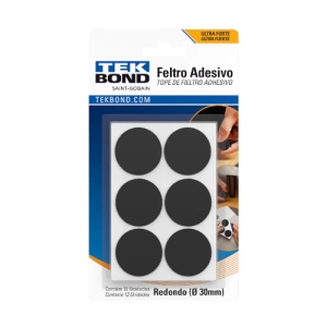 ADESIVO FELTRO REDONDO 30MM PRETO 12UN TEKBOND (INV)